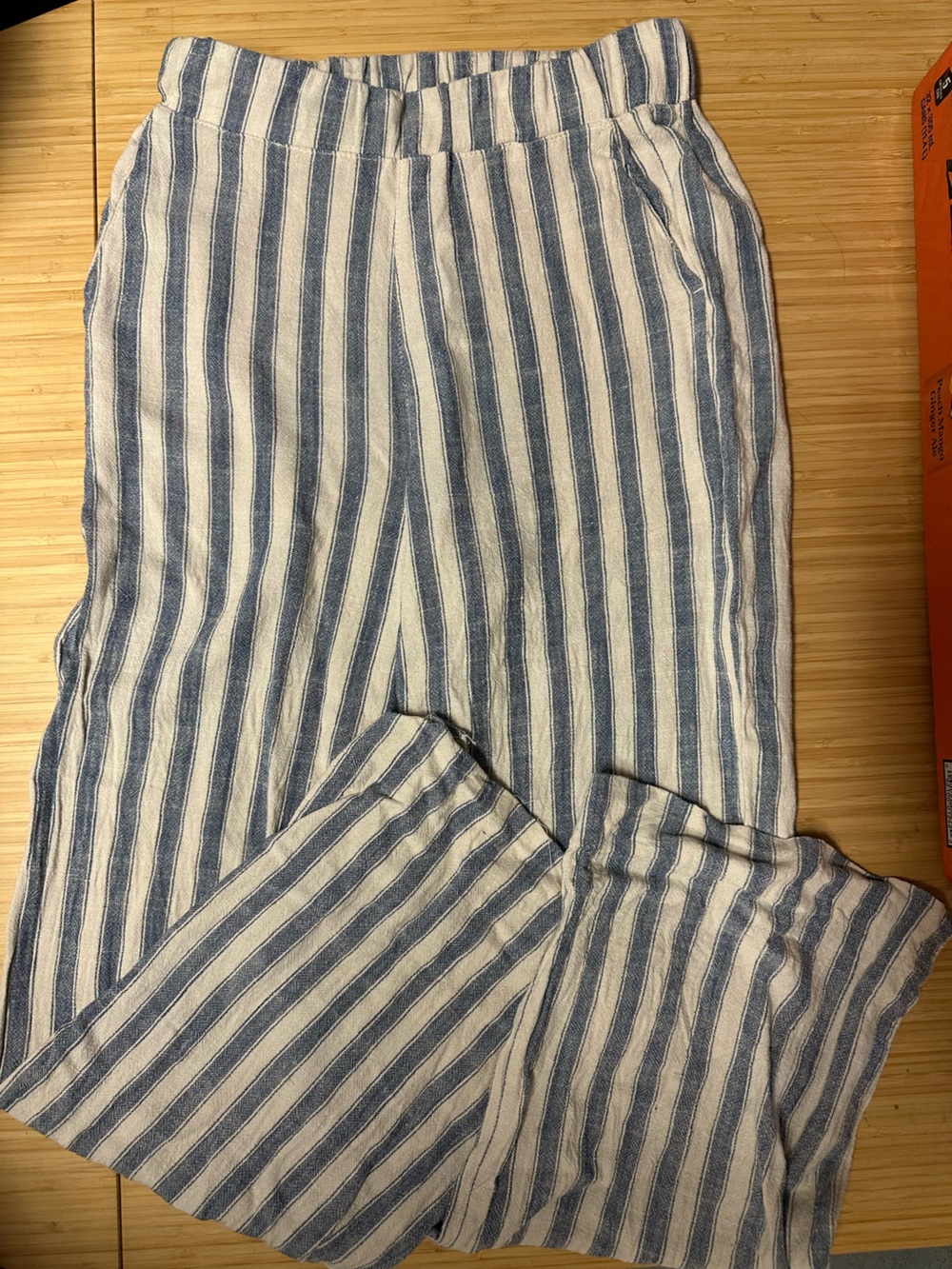 Cream and Light Blue Ankle Length Pants